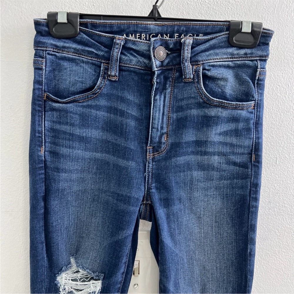 American Eagle Skinny Jeans High-Rise jegging Distressed Blue size 4 short - Picture 3 of 11